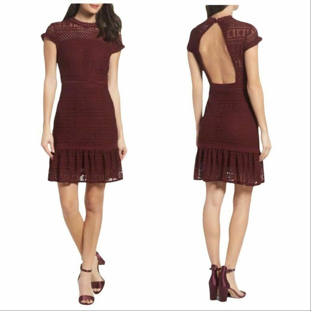 Foxiedox Burgundy Ellie Fit & Flare Lace Dress